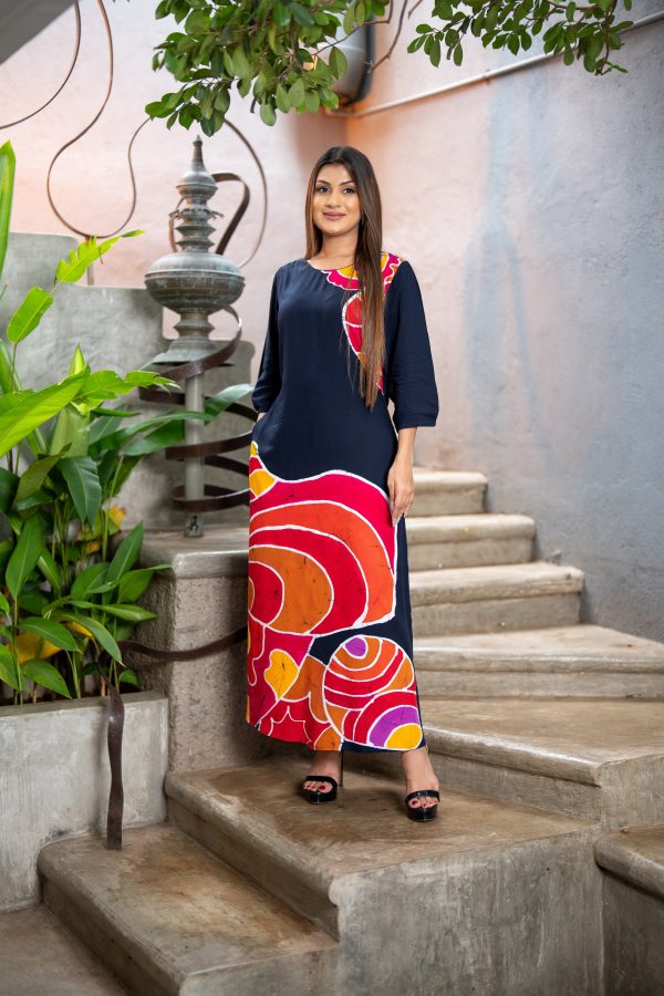 Abstract Multi-Color Printed Batik Maxi Dress