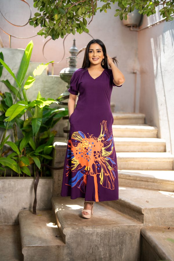 Abstract Printed Puff Sleeved Maxi Dress - Image 2