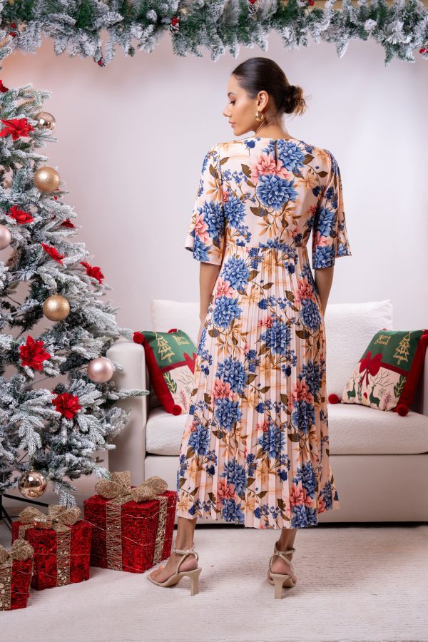 Flare Sleeved Pleated Party Wear Dress - Image 5