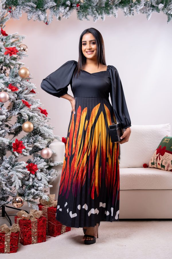 Shoulder Elasticated Pleated Party Wear Dress - Image 2