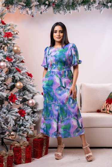 Abstract Patterned Evening Wear Midi Dress
