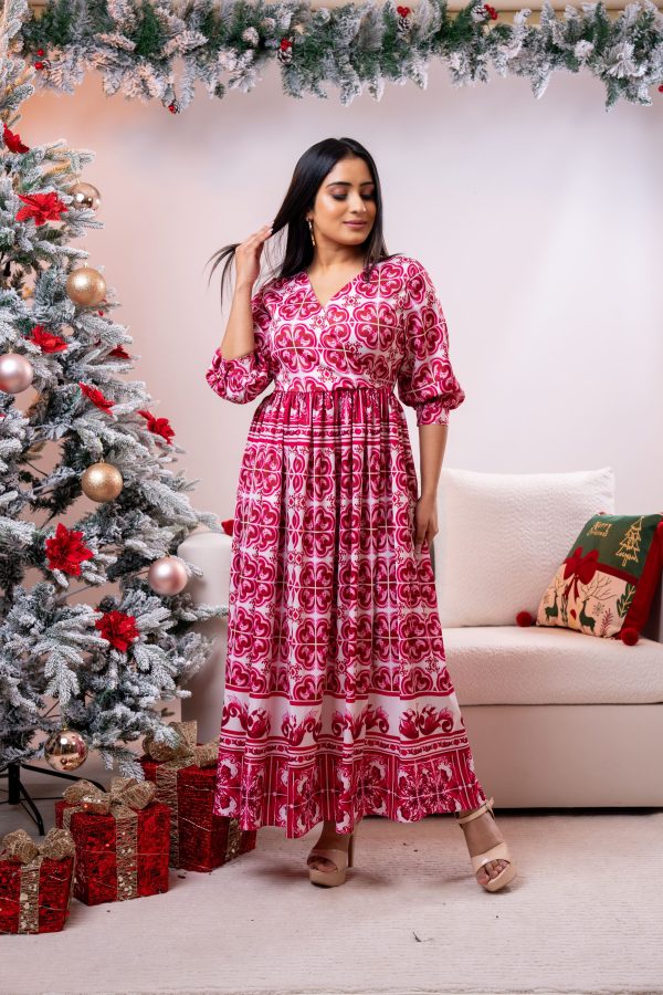 Geometric Floral Patterned Party Wear Dress - Image 2