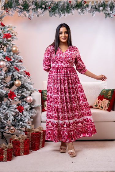 Geometric Floral Patterned Party Wear Dress
