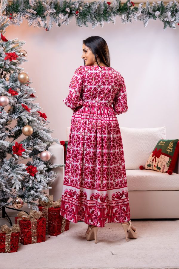 Geometric Floral Patterned Party Wear Dress - Image 5