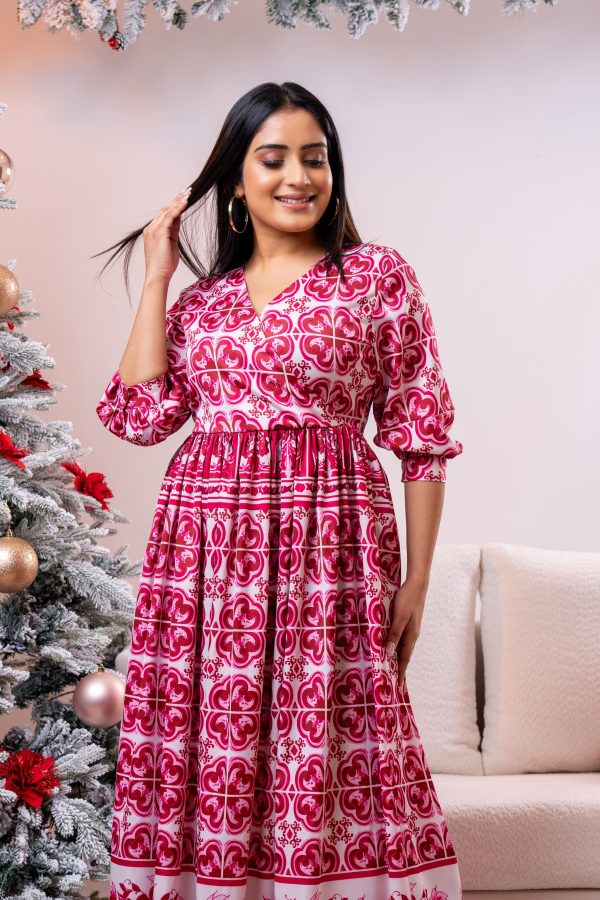 Geometric Floral Patterned Party Wear Dress - Image 4