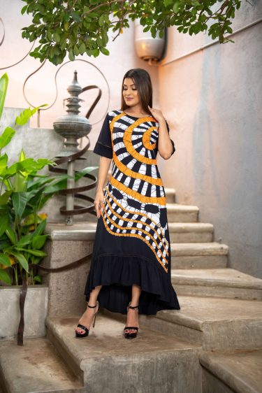 Geometric Printed Batik Maxi Dress
