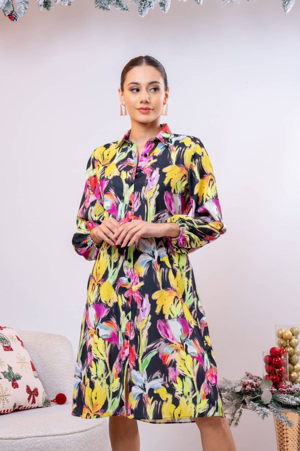 Abstract Patterned Button Up Short Dress - Image 2