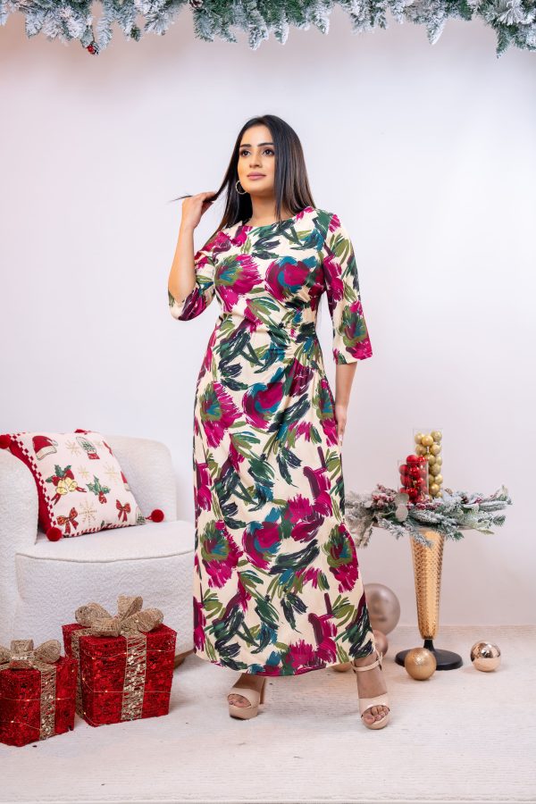 Abstract floral patterned side gather maxi dress - Image 2