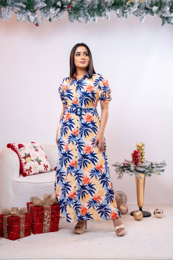 Tropical Patterned Belted Maxi Dress - Image 2