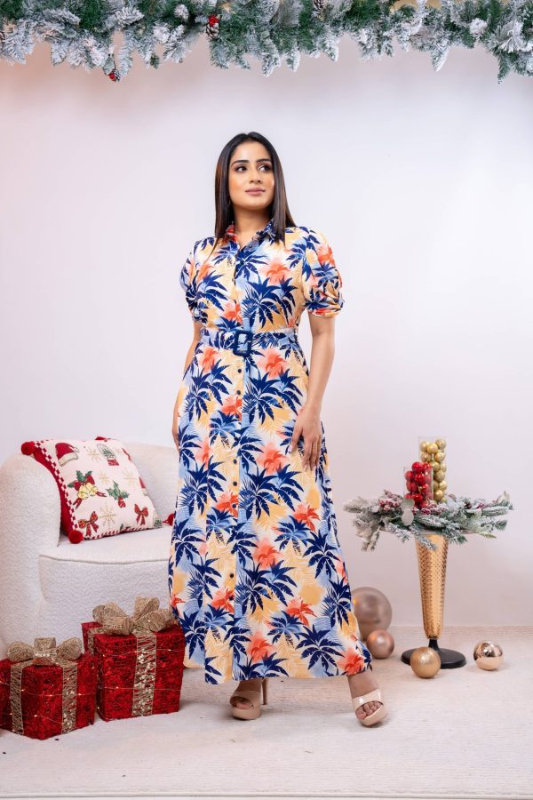 Tropical Patterned Belted Maxi Dress - Image 2