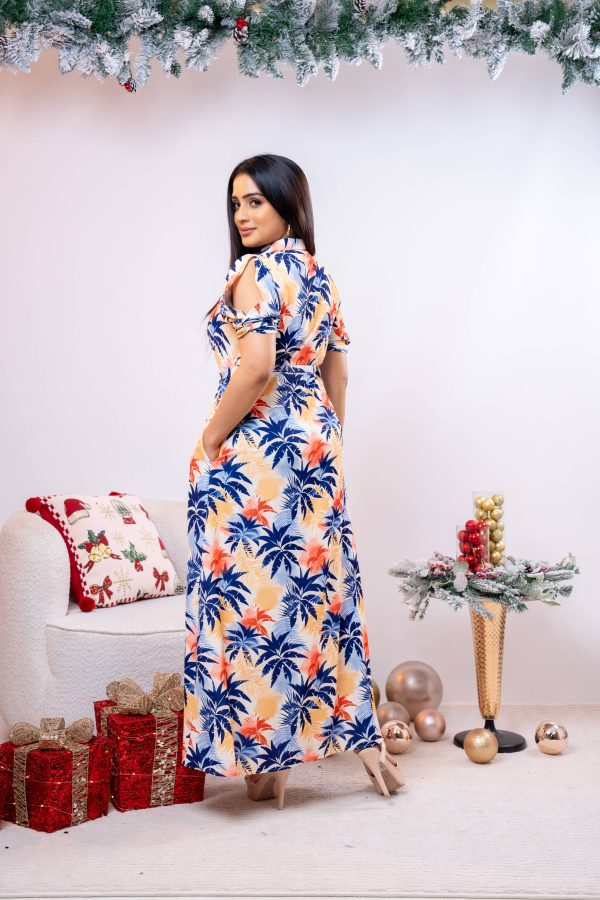 Tropical Patterned Belted Maxi Dress - Image 5