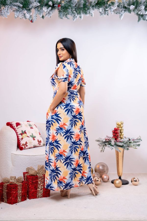 Tropical Patterned Belted Maxi Dress - Image 5