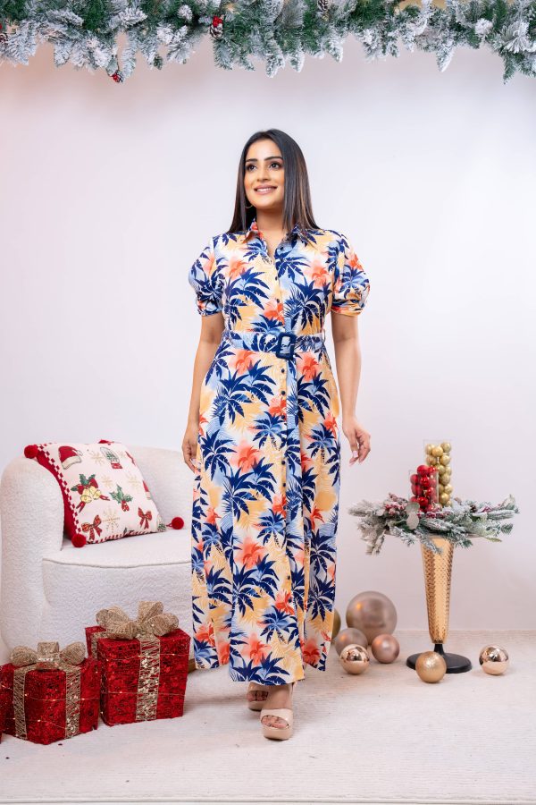 Tropical Patterned Belted Maxi Dress - Image 3