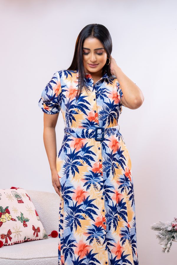 Tropical Patterned Belted Maxi Dress - Image 4