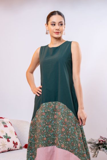 Three-Tone Sleeveless High-Low Dress