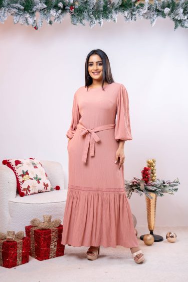 Embroidered Frilled Hem Maxi Dress