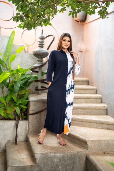 Two-Tone Batik Button Up Maxi Dress