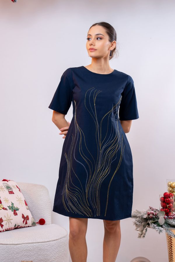 Lurex Embroidered Round Necked Short Dress - Image 5
