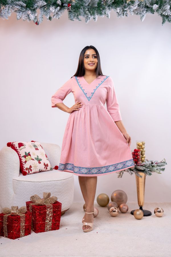 Geometric Embroidered Short Dress - Image 2