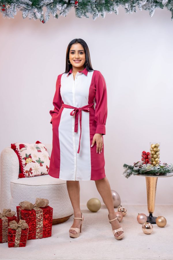 Two-Tone Belted Short Dress - Image 2