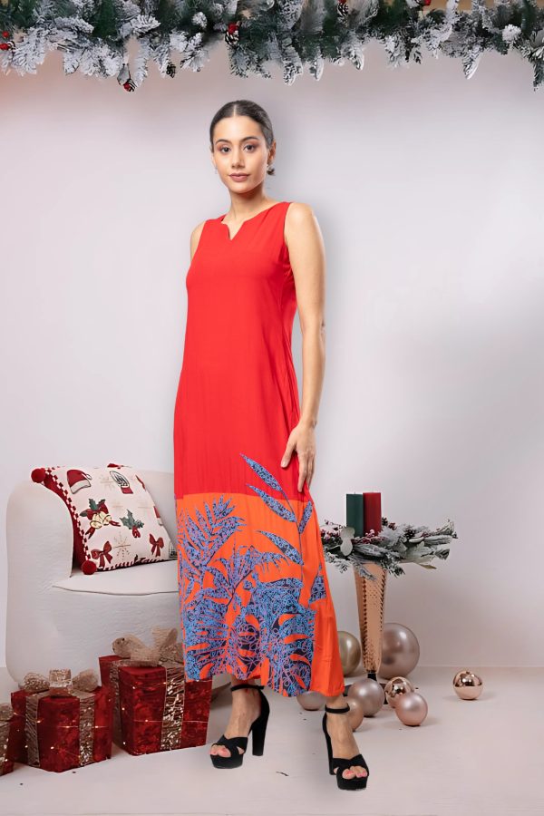 Two toned leaf printed sleeveless maxi dress - Image 2