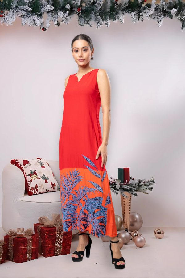 Two toned leaf printed sleeveless maxi dress - Image 2