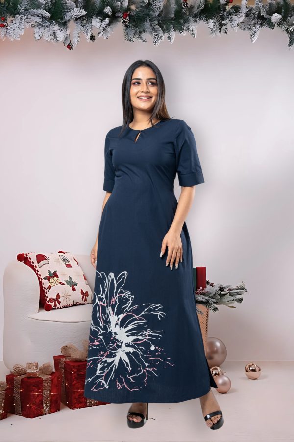 Abstract Floral Metalic Printed Maxi Dress - Image 3