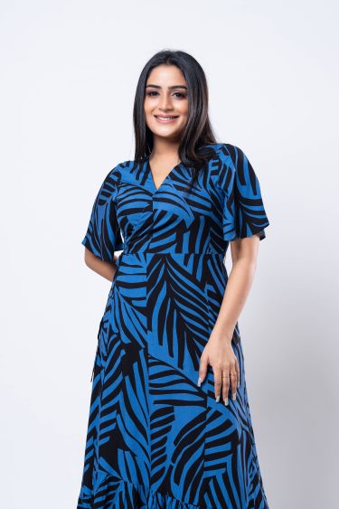 Tropical Patterned Wrap Around Maxi Dress