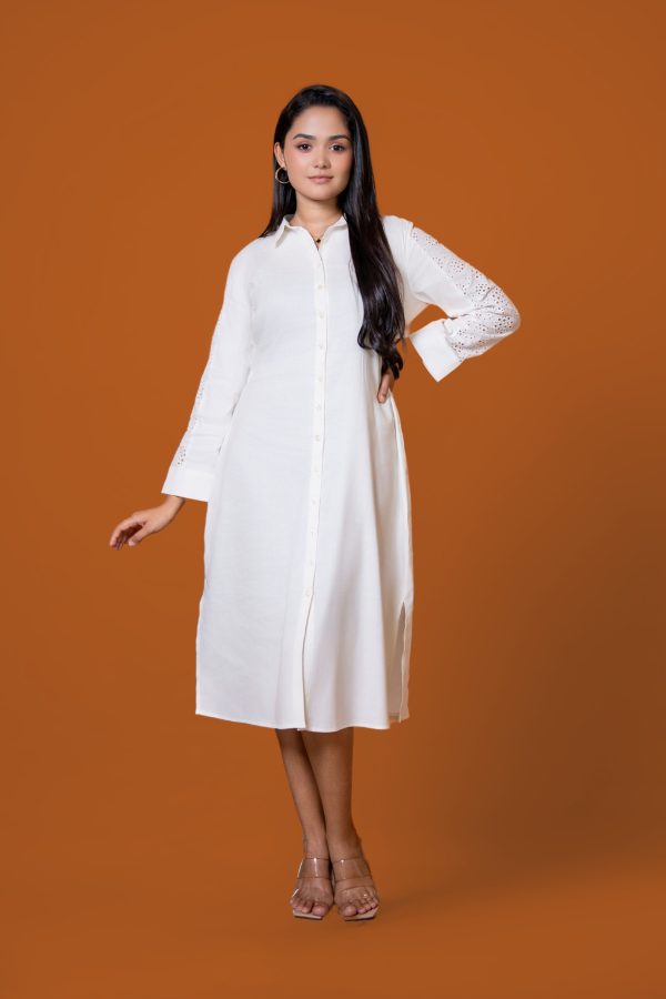 Cutlawn Sleeve Detailed Shirt Collar Midi Dress