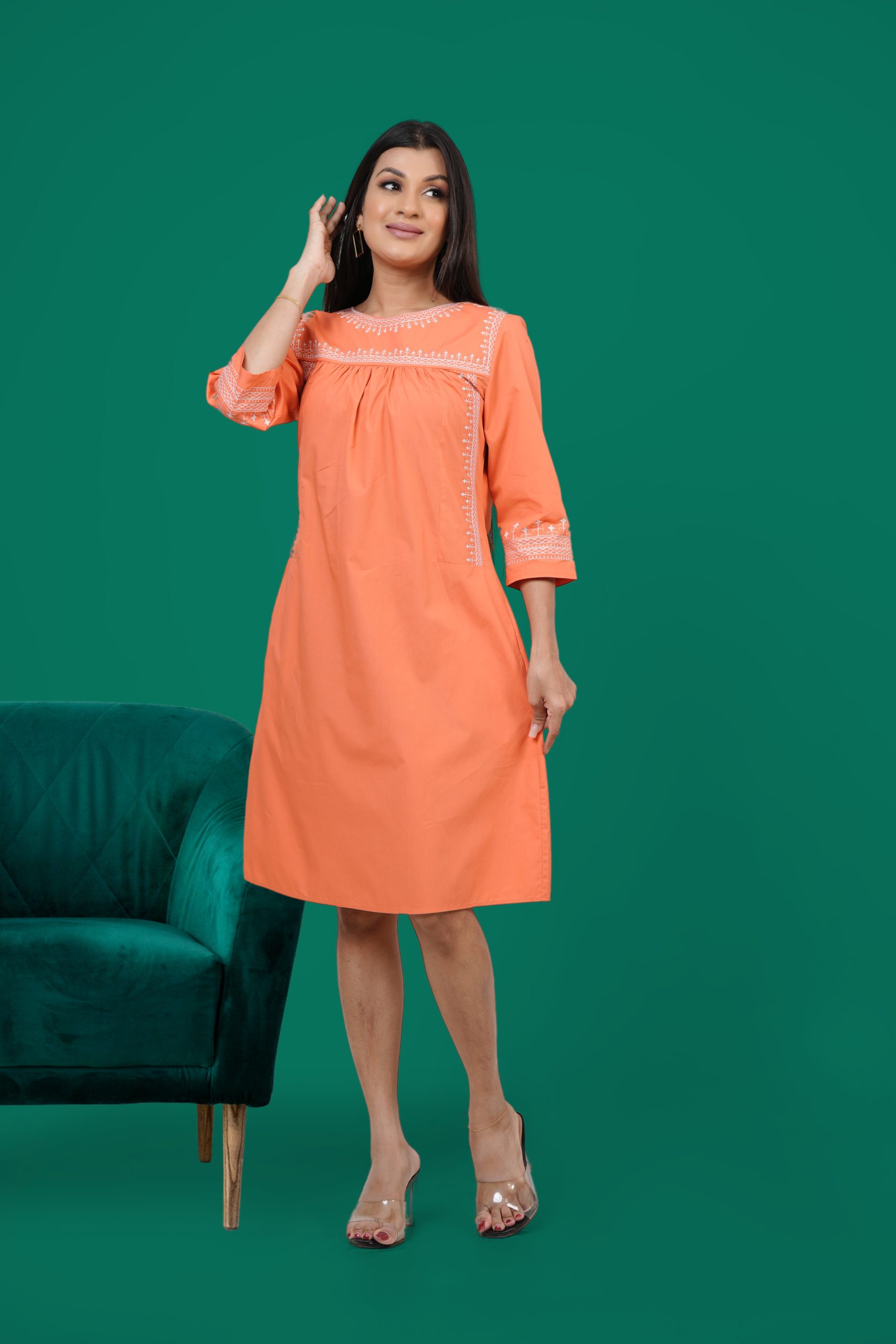 Embroidered Yoke Detail Short Dress - Image 2