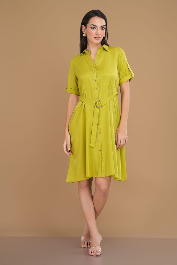 Shirt Collar Front Open Flared Short Dress - Image 4