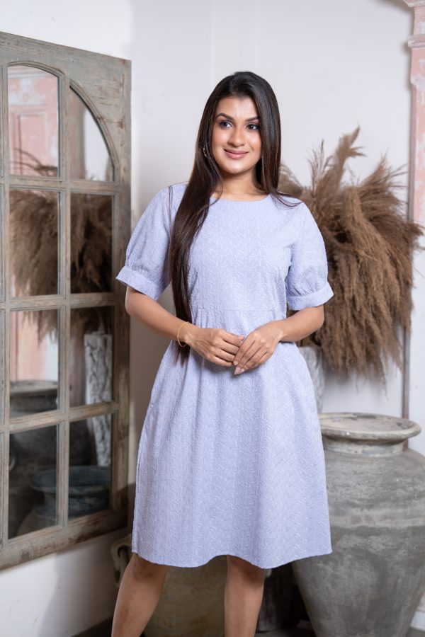 Cut Lawn Puff Sleeve Short Dress - Image 2