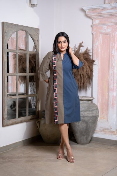 Color Block Embroidered Short Dress