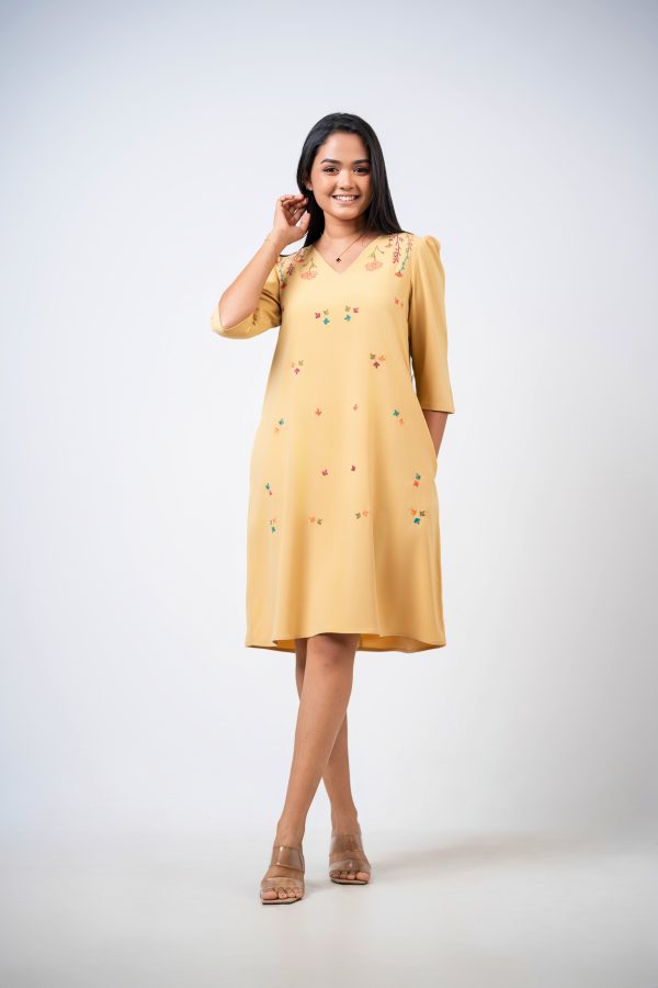 Floral Embroidered V-Neck Short Dress - Image 2