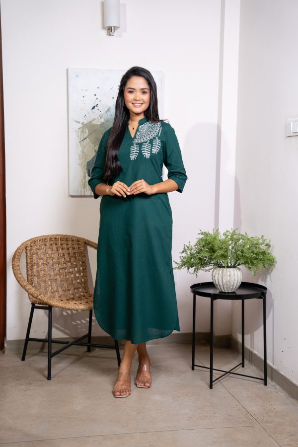 Embroidered Chinese Collared Maxi Dress - Image 4