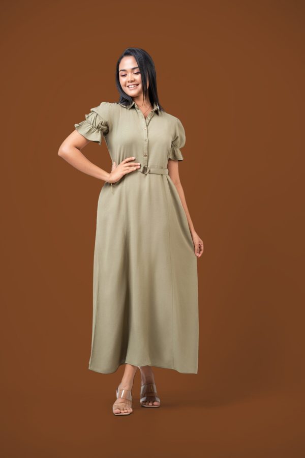 Puff Sleeve Belted Maxi Dress - Image 4