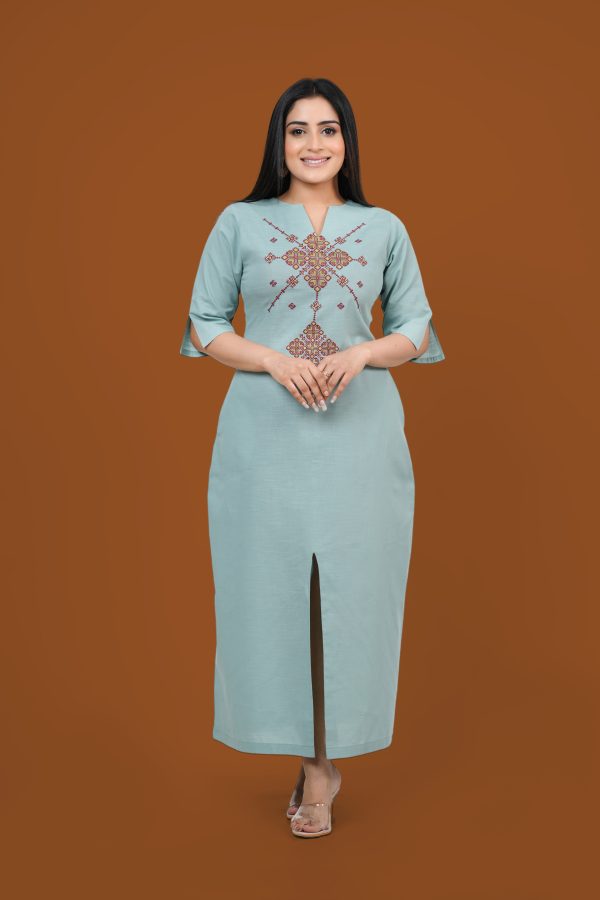 Notch Neck Front Slit Embroidered Maxi Dress - Image 4