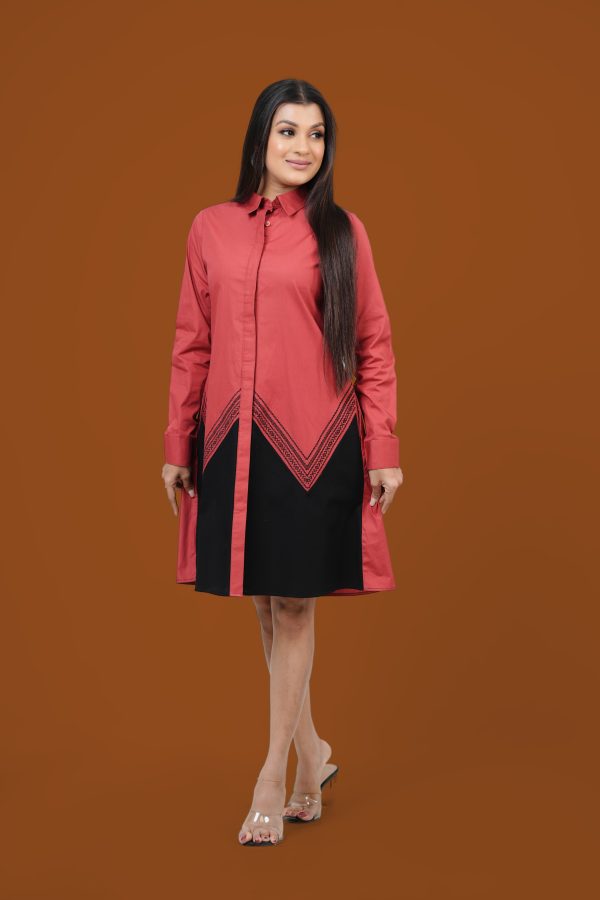 Embroidered Colour Block Short Dress - Image 4