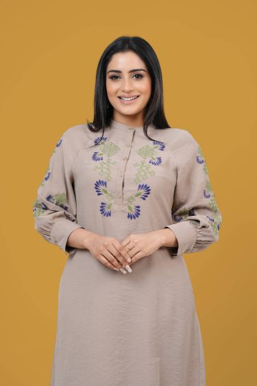 Raglan Sleeve Embroidered Short Dress