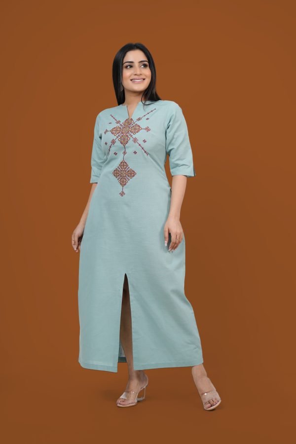 Notch Neck Front Slit Embroidered Maxi Dress - Image 5