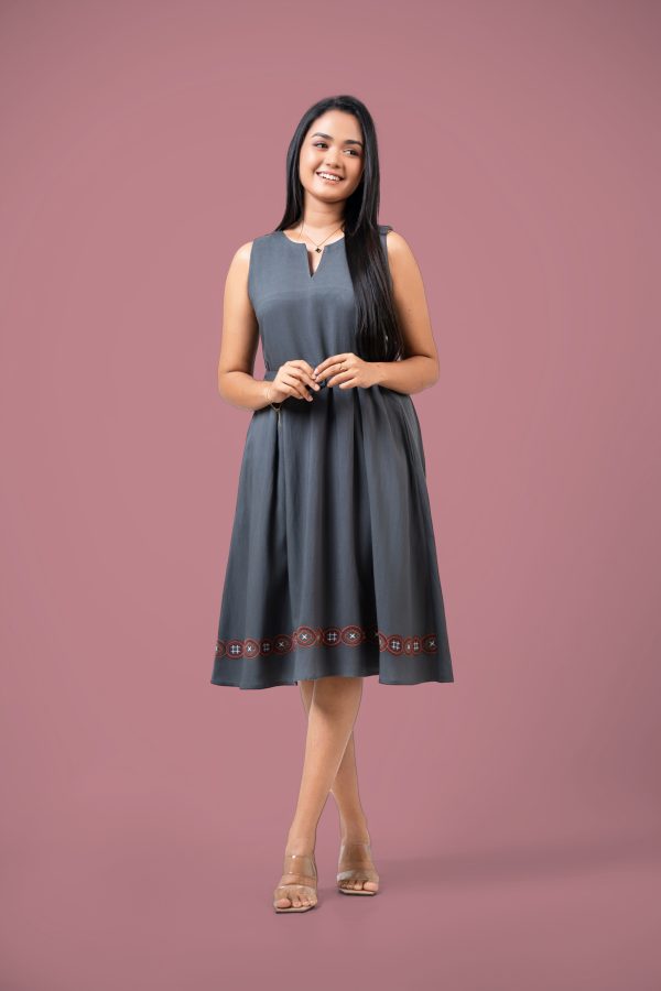 Hem Embroidered Sleeveless Short Dress - Image 2