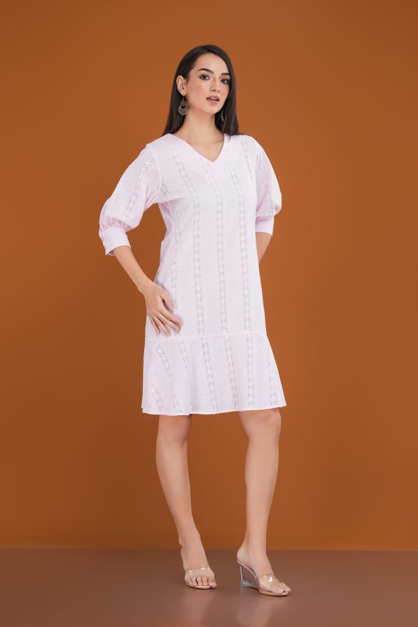 Loose Fitted Cut Lawn V-Neck Short Dress - Image 2