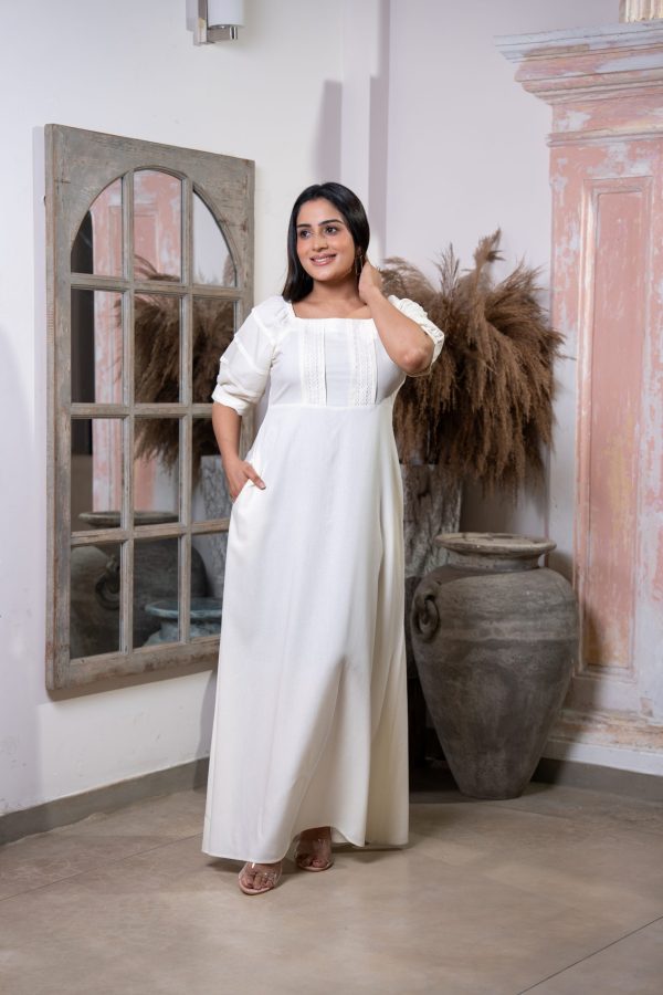 Lace Detailed Square Necked Maxi Dress - Image 6