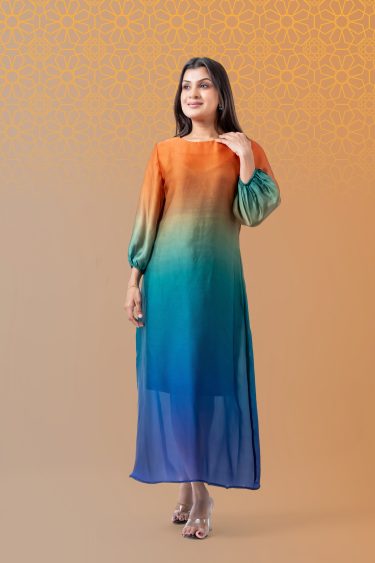 Puff Sleeve Ombre Maxi Dress