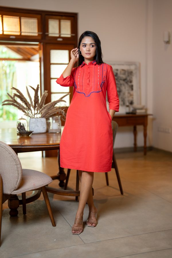 Half Placket Embroidery Detailed Short Shirt Dress - Image 5