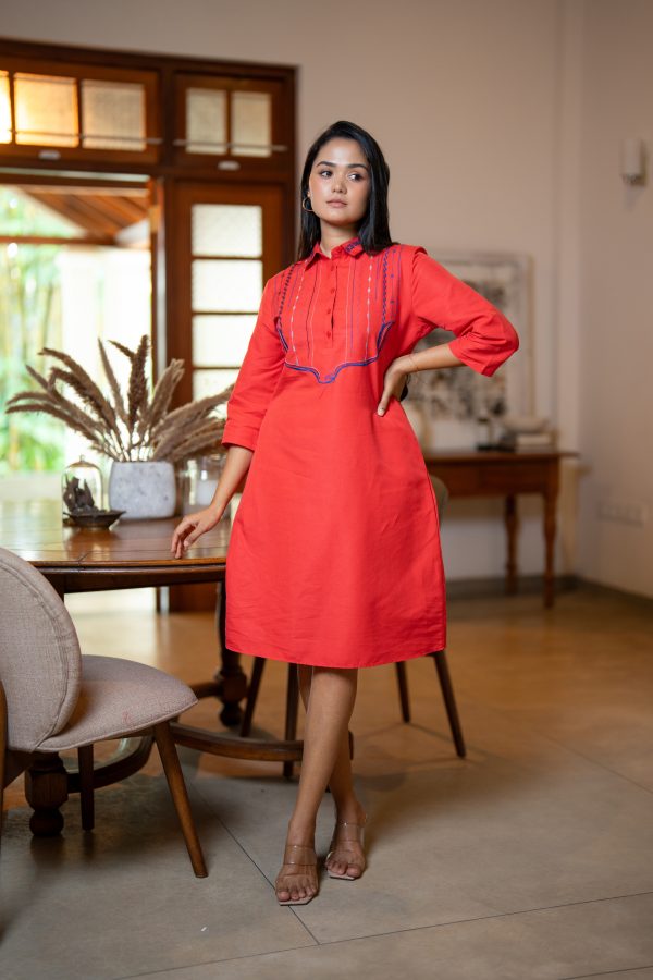 Half Placket Embroidery Detailed Short Shirt Dress - Image 4