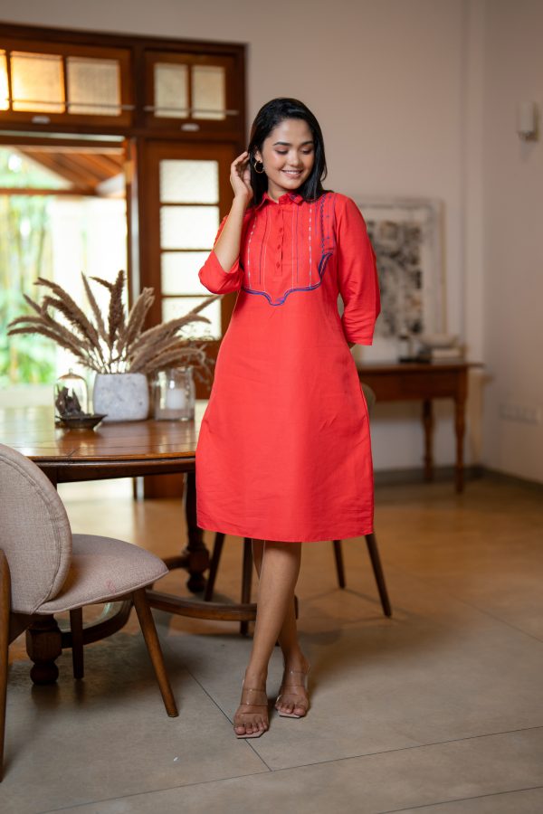 Half Placket Embroidery Detailed Short Shirt Dress - Image 6