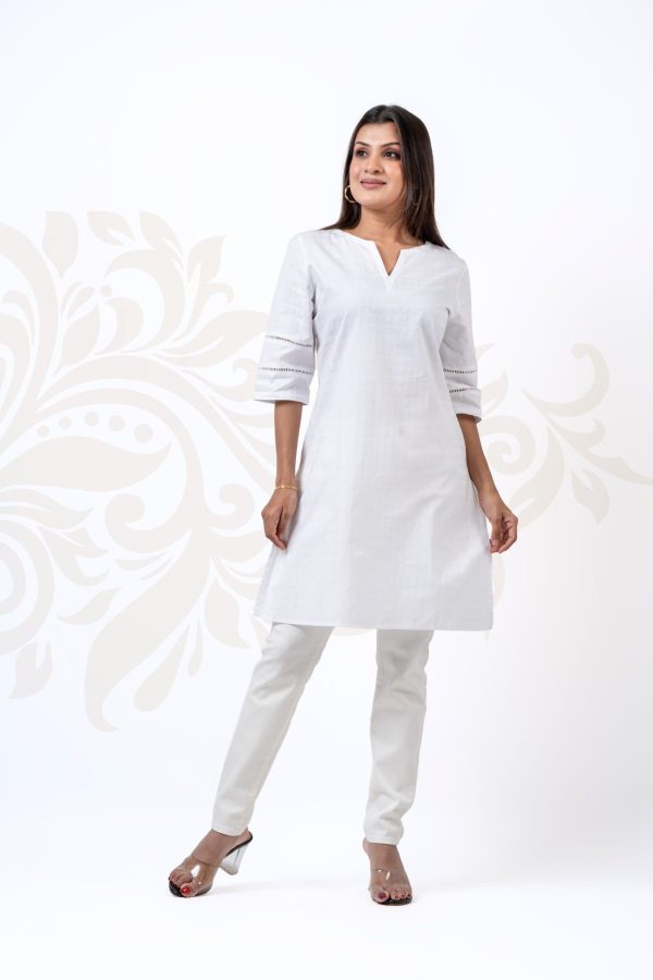 Sleeve Lace Detail Notch Neck Kurta Top - Image 4
