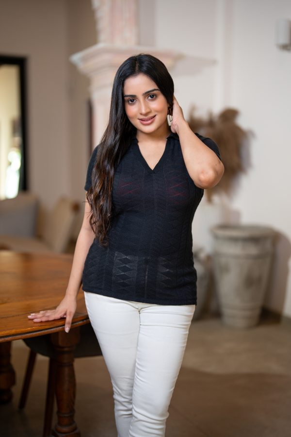 Black Knit Collared Top - Image 5