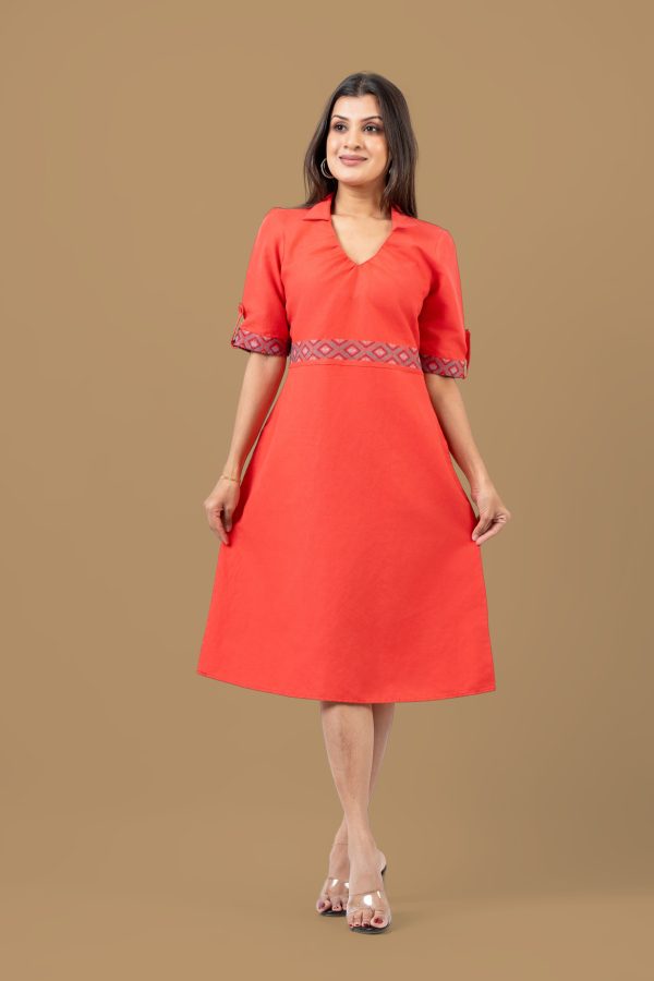Gathered V-Neckline Embroidered Short Dress - Image 2